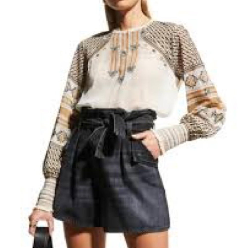 VERONICA BEARD Isabella Embroidered Boho Peasant Top in White